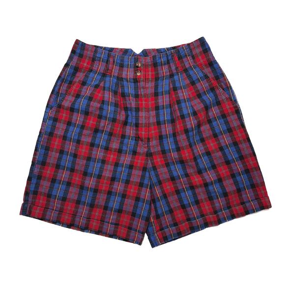 Nan Dorsey Vintage 80s High Rise Plaid Shorts Multicolor Wide Leg Retro Preppy - Picture 1 of 4